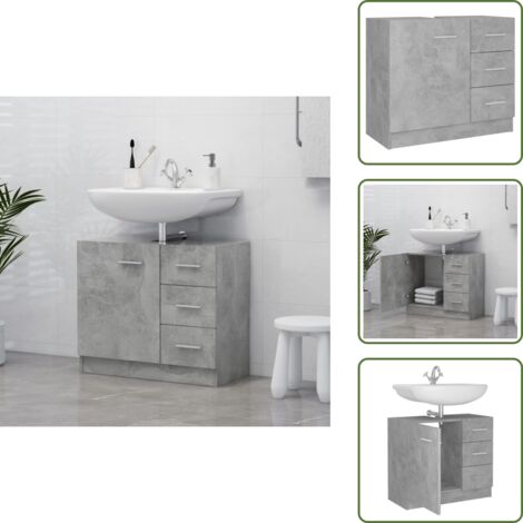 The Living Store Mobile Sottolavabo Grigio Cemento 63x30x54 cm Legno Multistrato - Armadio da bagno