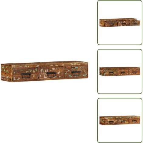 The Living Store Mobile TV a Parete 100x30x19 cm in Legno Massello di Recupero - Armadio a muro