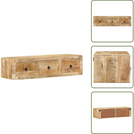 The Living Store Mobile TV a Parete 100x32x25 cm Legno Grezzo Massello di Mango - Mobile TV
