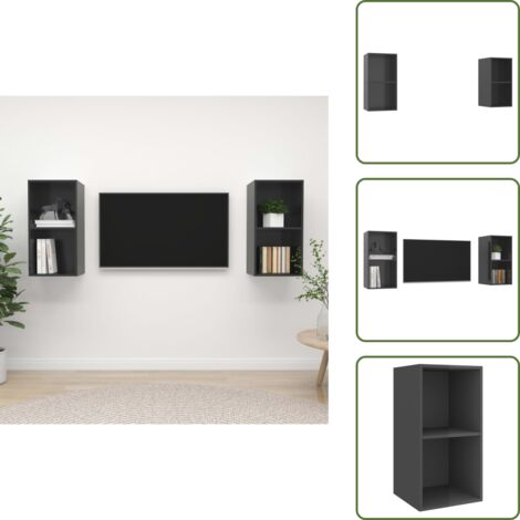 The Living Store Mobile TV a Parete 2 pz Grigio Lucido in Truciolato - Mobile TV