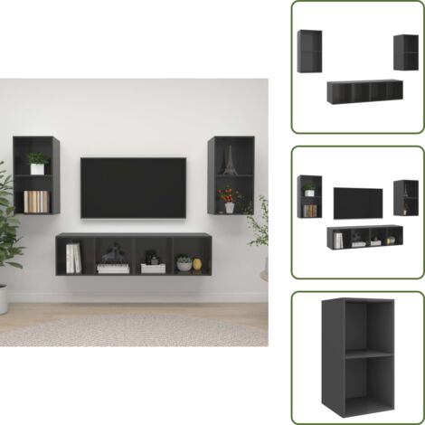The Living Store Mobile TV a Parete 4 pz Grigio Lucido in Truciolato - Mobile TV
