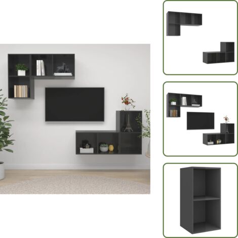 The Living Store Mobile TV a Parete 4 pz Grigio Lucido in Truciolato - Mobile TV