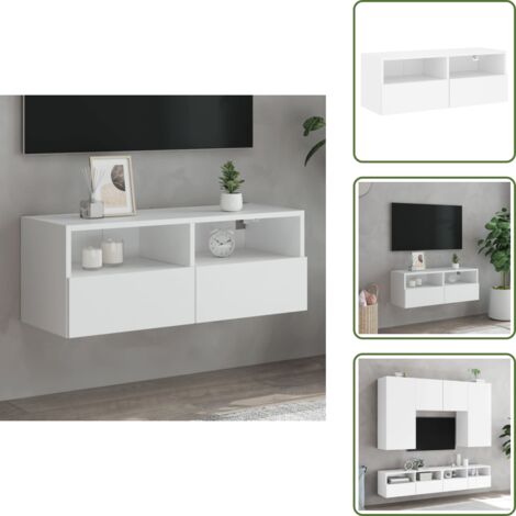 The Living Store Mobile TV a Parete Bianco 80x30x30 cm in Legno Multistrato - Mobile TV