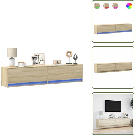 The Living Store Mobile TV a Parete con LED Rovere Sonoma 180x31x38 cm - TV a parete con LED
