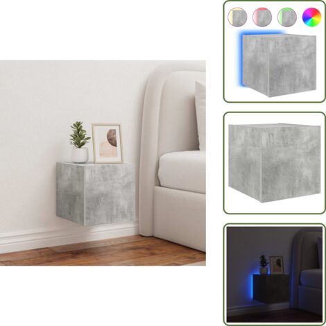 The Living Store Mobile TV a Parete con Luci LED Grigio Cemento 30,5x35x30 cm - Luci LED RGB