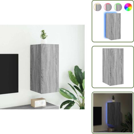 The Living Store Mobile TV a Parete con Luci LED Grigio Sonoma 30,5x35x70 cm - Mobile TV
