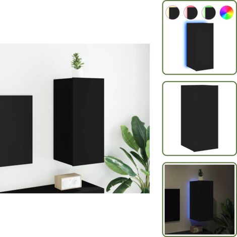 The Living Store Mobile TV a Parete con Luci LED Nero 30,5x35x70 cm - Mobile TV