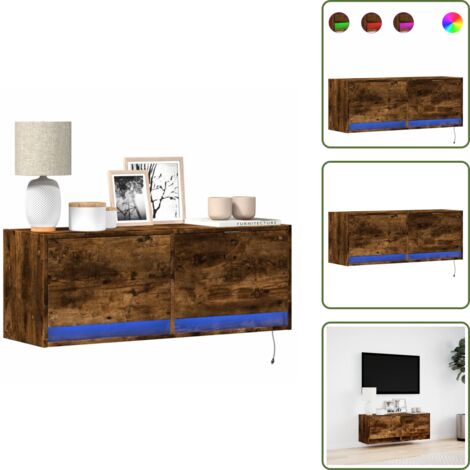 The Living Store Mobile TV a Parete con Luci LED Rovere Fumo 100x31x35 cm - Armadio TV