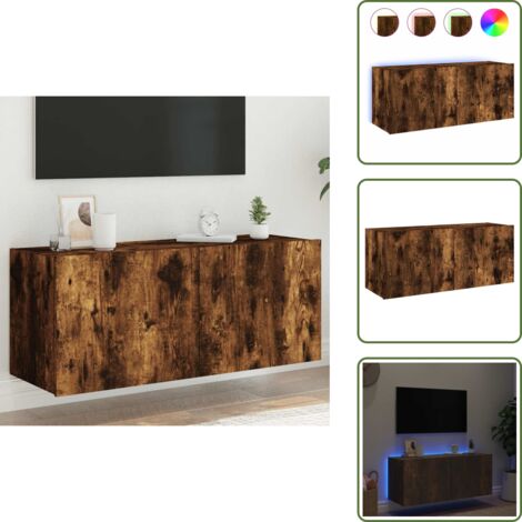 The Living Store Mobile TV a Parete con Luci LED Rovere Fumo 100x35x41 cm - TV a muro