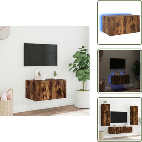 The Living Store Mobile TV a Parete con Luci LED Rovere Fumo 60x35x31 cm - Mobile TV