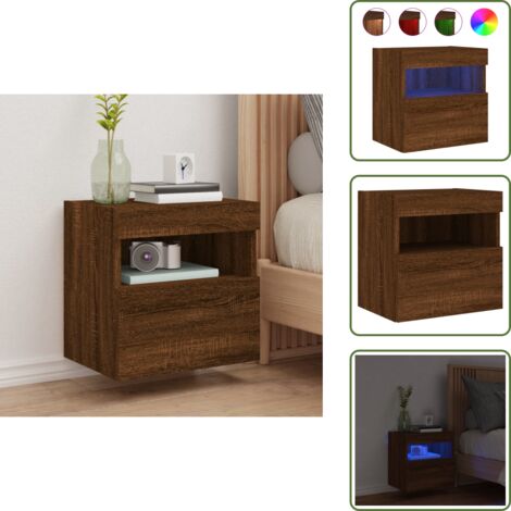The Living Store Mobile TV a Parete con Luci LED Rovere Marrone 40x30x40 cm - Luci LED RGB