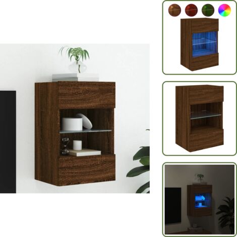 The Living Store Mobile TV a Parete con Luci LED Rovere Marrone 40x30x60,5 cm - Mobile TV
