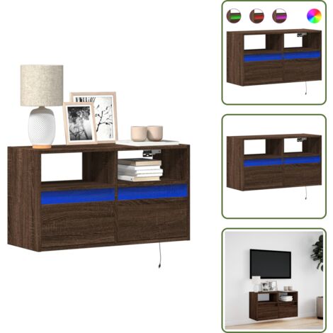 The Living Store Mobile TV a Parete con Luci LED Rovere Marrone 80x31x45 cm - Armadio TV