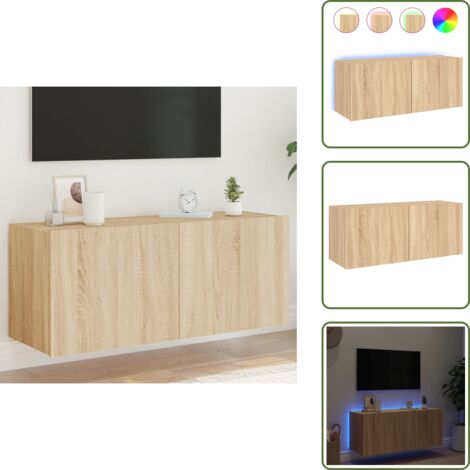 The Living Store Mobile TV a Parete con Luci LED Rovere Sonoma 100x35x41 cm - TV a muro