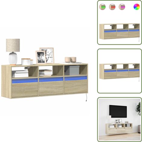 The Living Store Mobile TV a Parete con Luci LED Rovere Sonoma 130x31x45 cm - Armadio TV