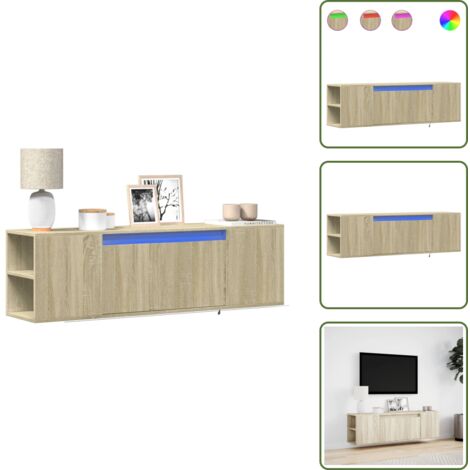 The Living Store Mobile TV a Parete con Luci LED Rovere Sonoma 135x31x39,5 cm - Armadio TV