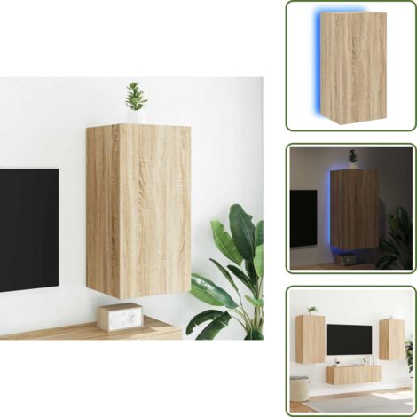 The Living Store Mobile TV a Parete con Luci LED Rovere Sonoma 40,5x35x80 cm - Mobile TV