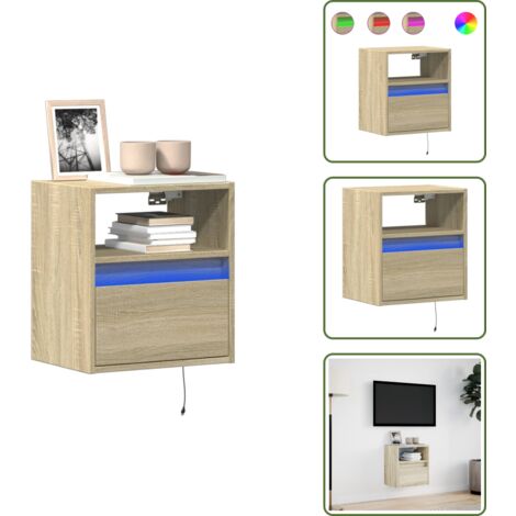 The Living Store Mobile TV a Parete con Luci LED Rovere Sonoma 41x31x45 cm - Armadio TV