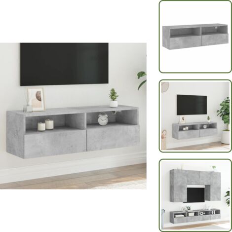 The Living Store Mobile TV a Parete Grigio Cemento 100x30x30cm Legno Multistrato - Mobile TV