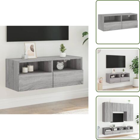 The Living Store Mobile TV a Parete Grigio Sonoma 80x30x30 cm Legno Multistrato - Mobile TV