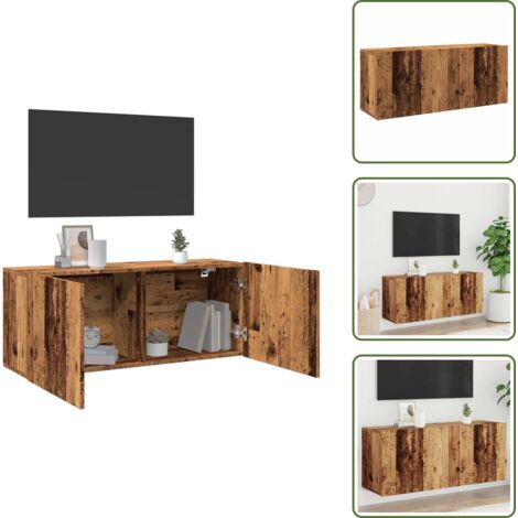 The Living Store Mobile TV a Parete Legno Antico 100x30x41 cm - Mobile TV