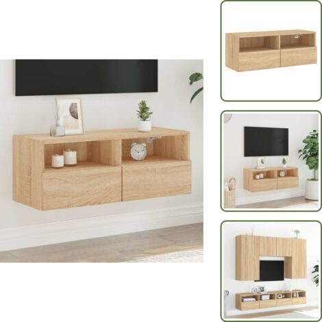 The Living Store Mobile TV a Parete Rovere Sonoma 80x30x30 cm Legno Multistrato - Mobile TV