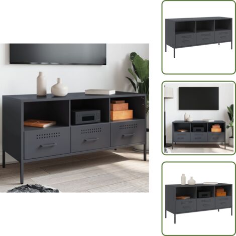 The Living Store Mobile TV Antracite 100,5x39x50,5 cm in Acciaio - Mobile TV industriale