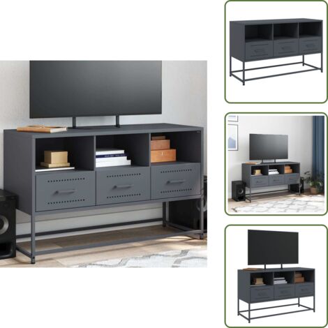 The Living Store Mobile TV Antracite 100,5x39x60,5 cm in Acciaio - TV in acciaio