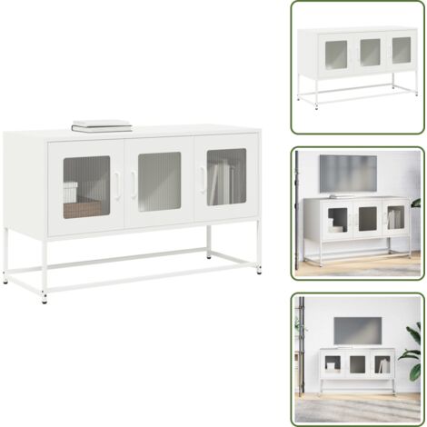 The Living Store Mobile TV Bianco 100,5x39x60,5 cm in Acciaio Laminato a Freddo - Armadio TV