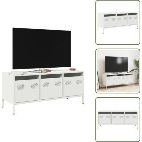 The Living Store Mobile TV Bianco 101,5x39x43,5 cm in Acciaio Laminato a Freddo - Mobile TV