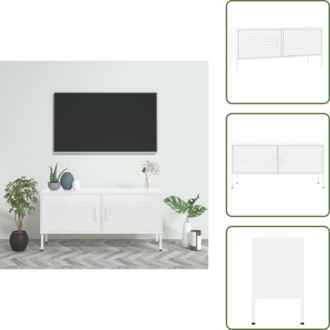 The Living Store Mobile TV Bianco 105x35x50 cm in Acciaio - TV in acciaio