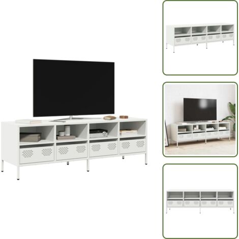 The Living Store Mobile TV Bianco 135x39x43,5 cm in Acciaio Laminato a Freddo - TV in acciaio