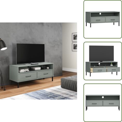 The Living Store Mobile TV con Gambe Metallo Grigio Legno Massello di Pino OSLO - Mobile TV