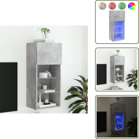 The Living Store Mobile TV con Luci LED Grigio Cemento 40,5x30x90 cm - Luci LED