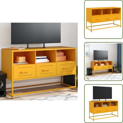The Living Store Mobile TV Giallo Senape 100,5x39x60,5 cm in Acciaio - TV in acciaio