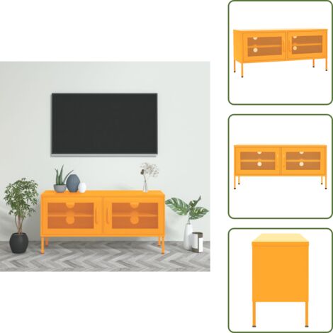 The Living Store Mobile TV Giallo Senape 105x35x50 cm in Acciaio - Mobile TV