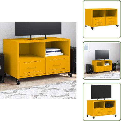 The Living Store Mobile TV Giallo Senape 68x39x43,5cm Acciaio Laminato a Freddo - Armadio TV