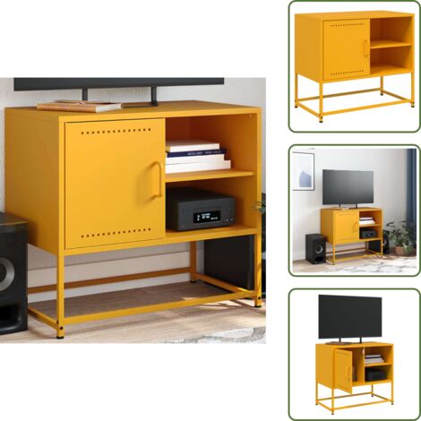 The Living Store Mobile TV Giallo Senape 68x39x60,5 cm in Acciaio - TV in acciaio