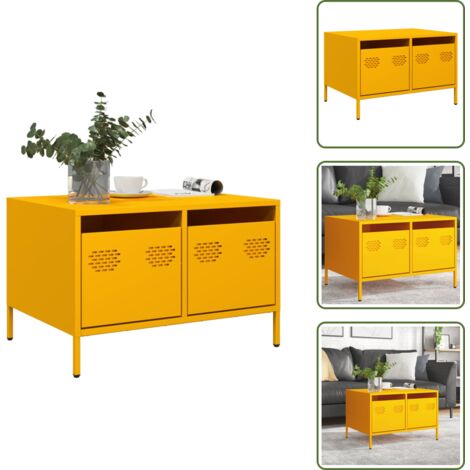 The Living Store Mobile TV Giallo Senape 68x50x43,5 cm Acciaio Laminato a Freddo - Mobile TV