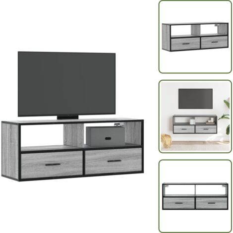 The Living Store Mobile TV Grigio Sonoma 100x31x39,5cm Legno Multistrato Metallo - Mobile TV