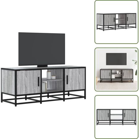 The Living Store Mobile TV Grigio Sonoma 100x35x41 cm Legno Multistrato Metallo - Mobile da salotto