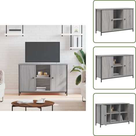 The Living Store Mobile TV Grigio Sonoma 100x35x65 cm in Legno Multistrato - Mobile TV grigio sonoma