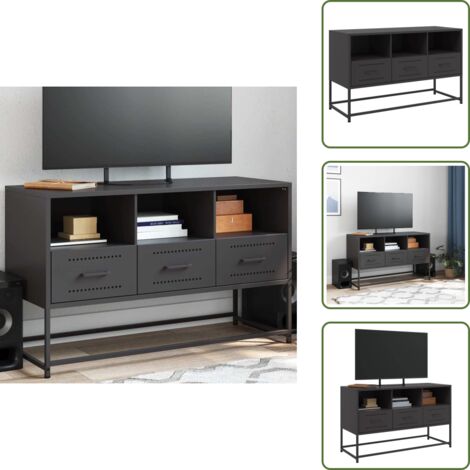 The Living Store Mobile TV Nero 100,5x39x60,5 cm in Acciaio - TV in acciaio