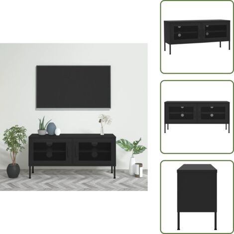The Living Store Mobile TV Nero 105x35x50 cm in Acciaio - TV in acciaio