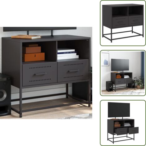 The Living Store Mobile TV Nero 68x39x60,5 cm in Acciaio - TV in acciaio