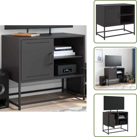 The Living Store Mobile TV Nero 68x39x60,5 cm in Acciaio - TV in acciaio