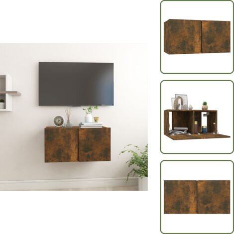The Living Store Mobile TV Pensile Rovere Fumo 60x30x30 cm in Legno Multistrato - Mobile TV