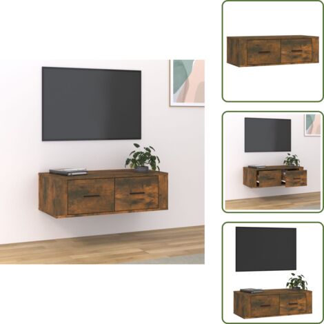 The Living Store Mobile TV Pensile Rovere Fumo 80x36x25 cm in Legno Multistrato - Mobile TV