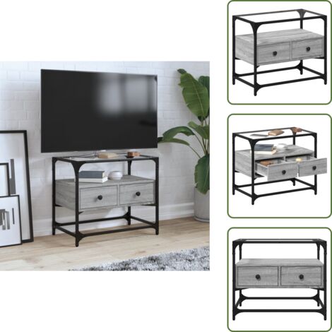 The Living Store Mobile TV Piano Vetro Grigio Sonoma 60x35x51 Legno Multistrato - Armadio TV