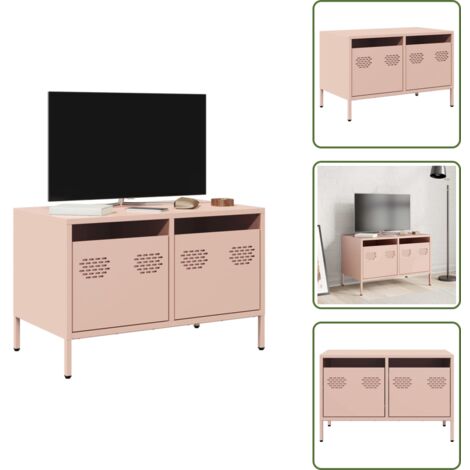 The Living Store Mobile TV Rosa 68x39x43,5cm in Acciaio Laminato a Freddo - TV in acciaio
